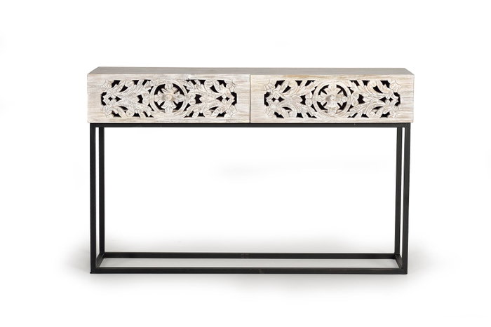 Giner y Colomer Consola Madera Mango Metal Blanco y Negro Envejecido 120 cm